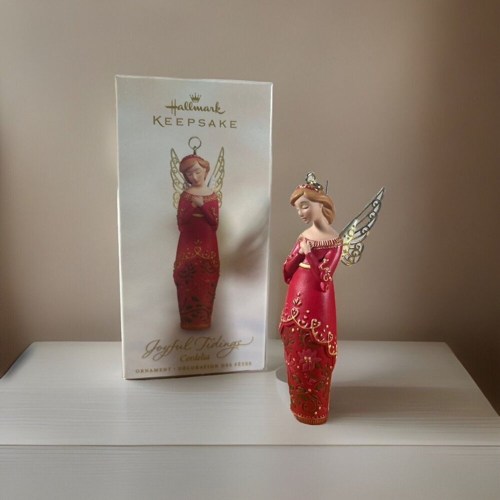 Hallmark Ornament 2005 Joyful Tidings Angel titled "Cordelia" Blond In Red Gown